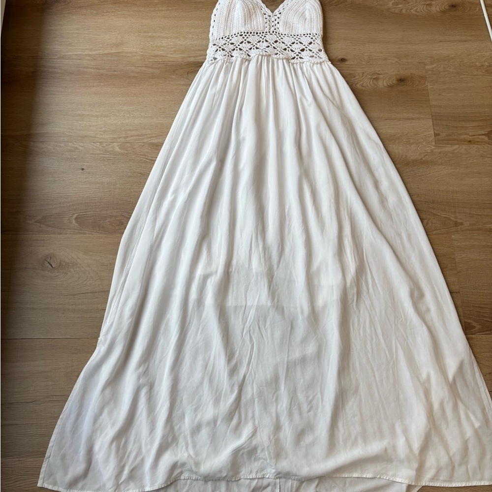 White Crochet-Detail Maxi Dress - Elegant Summer Style